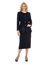 2pc Skirt Suit w/ Multi-Slit Embroidered Jacket