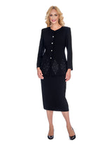 2pc Skirt Suit w/ Multi-Slit Embroidered Jacket