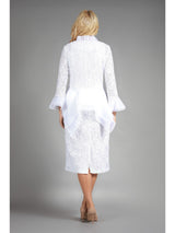 3pc Lace Suit w/ Ruffled Neckline & Organza Trim