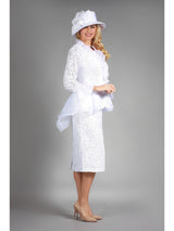 3pc Lace Suit w/ Ruffled Neckline & Organza Trim