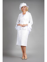 3pc Lace Suit w/ Ruffled Neckline & Organza Trim