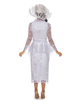 3pc Lace Suit w/ Ruffled Neckline & Organza Trim