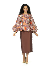 2pc Silky Twill Print Top + Solid Skirt Set-Plus