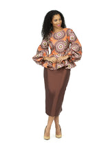 2pc Silky Twill Print Top + Solid Skirt Set-Plus