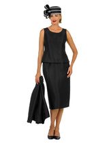 3pc Silky Twl Collarless Peplum Jkt Skt Suit-Plus