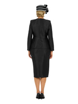 3pc Silky Twill Collarless Peplum Jkt Skt Suit