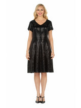 Short Sleeve V-neck Sequins Fit-and-Flare Dress