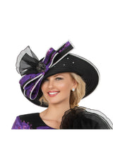 Rhinestone-Trimmed Brocade Bow Wide-Brim Hat