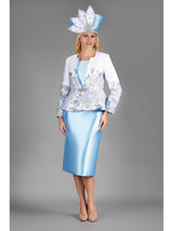 3pc Floral Brocade&Silky Twill Skirt Suit