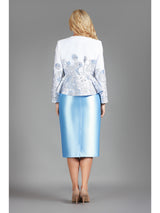 3pc Floral Brocade&Silky Twill Skirt Suit