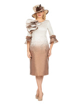 Metallic Brocade Ruffle-Shoulder Sheath Dress