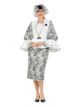 3pc Embroidered Lace Skirt Suit w/ Bell Slv-Plus
