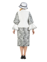 3pc Embroidered Lace Skirt Suit w/ Bell Slv-Plus