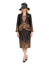 3pc Floral Print Brocade Peplum Jkt Skt Suit