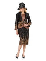 3pc Floral Print Brocade Peplum Jkt Skt Suit