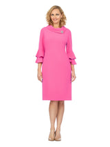Draped Collar Bell Sleeve Shift Dress-Plus