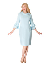 1pc Cowl Neck 3/4 Ruffled Sleeve Dress - Plus Size