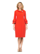 Draped Collar Bell Sleeve Shift Dress-Plus