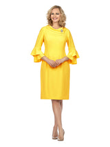 Draped Collar Bell Sleeve Shift Dress-Plus