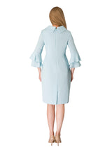 1pc Cowl Neck 3/4 Ruffled Sleeve Dress w/ Brooch