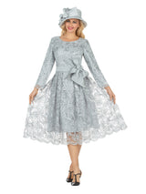 Long Slv Lux Lace A-line Dress w/ Belt - Plus