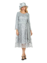 Long Slv Lux Lace A-line Dress w/ Belt - Plus