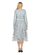 Long Slv Lux Lace A-line Dress w/ Belt - Plus