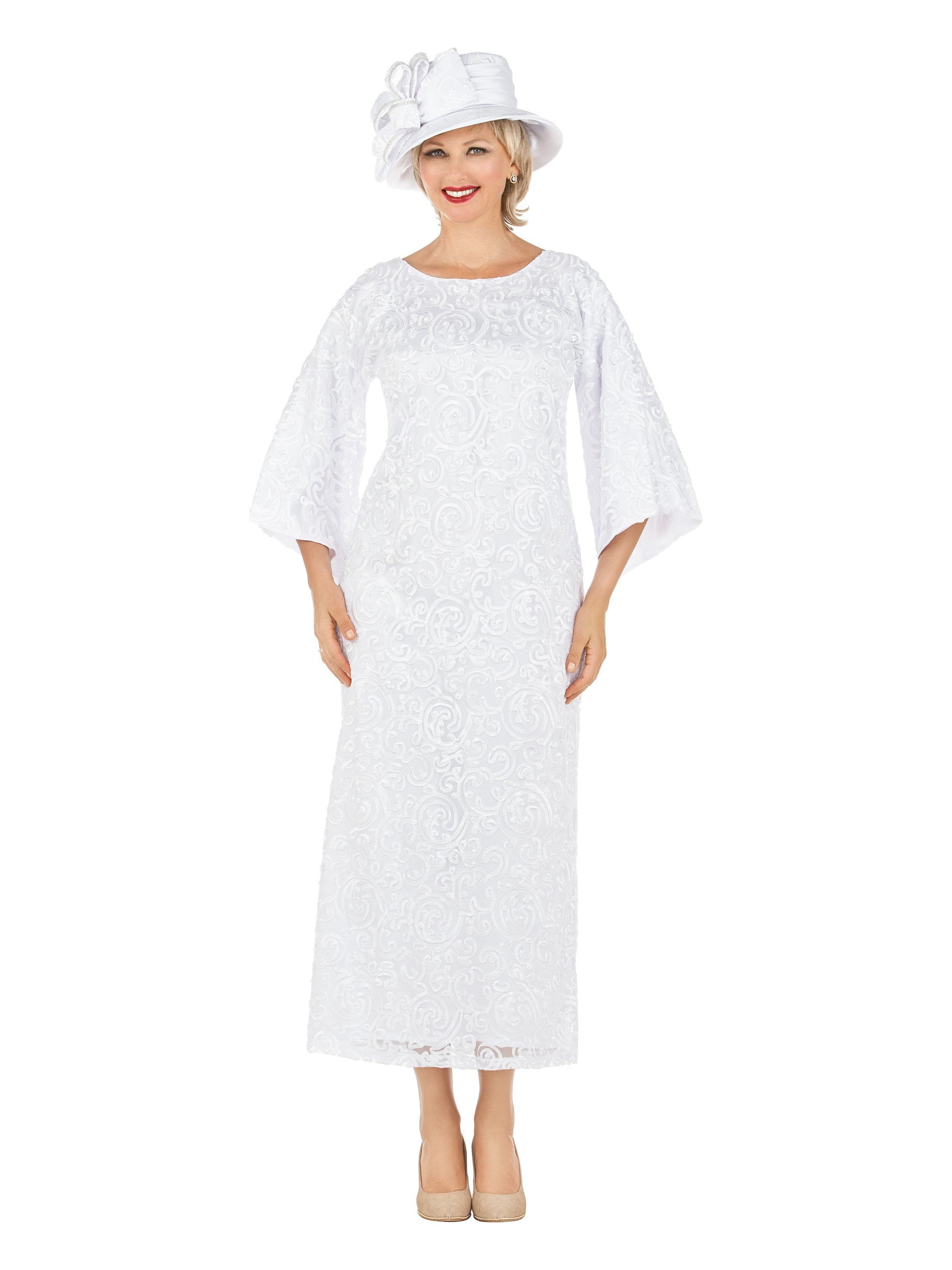 9260 Ecru Cuffed Sleeve Lace Dress
