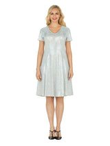Short Sleeve V-neck Sequins A-line Dress - Plus