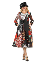 V-Neck LS Silky Twill Print Drs w/ Belt