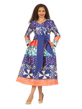 V-Neck LS Purple Print Drs w/ Belt