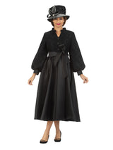 Balloon Slv Lace&Silky Twill A-line Drs w/ Belt