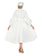 Balloon Slv Lace&Silky Twill A-line Drs w/ Belt