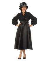 Balloon Slv Lace&Silky Twill A-line Drs w/ Belt
