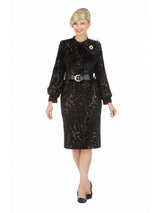 Belted Balloon Slv Shift Drs in Sequined Velvet
