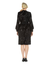 Belted Balloon Slv Shift Drs in Sequined Velvet