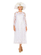 White Lace A-Line Dress with Draped Sheer Sleeves
