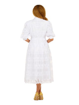 A-line Puffy Sleeve Button Down Lace Dress