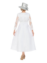 Graceful White Lace Slv Tea-Length Dress-Plus