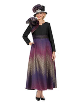 Ombré Metallic Brocade Shoulder Detail Dress-Plus