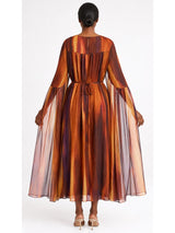 Sunset Cascade Printed Chiffon Cape Dress