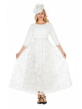 3/4 Slv Maxi Lace Overlay Dress w/ Rhinestoned Wai