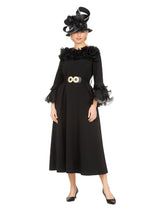 Belted A-line Dress in Stretch Crepe & Orgz-Plus