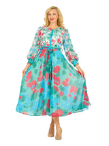 Embroidered Floral Chiffon Maxi Dress w/ Belt