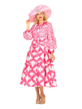 Bold Print Tiered Button-Front Midi Dress w/ Belt