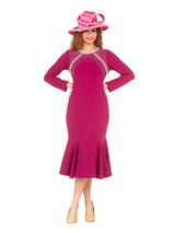 Stretch Crepe Sheath Dress w/ Stoned Strips