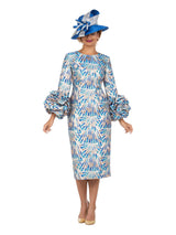 Metallic Brocade Rosette-Cuff Midi Dress