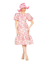 Floral Brocade Short Balloon Slv Mermaid Dress