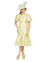 Floral Brocade Short Balloon Slv Mermaid Dress