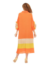 Notch Collar Color Block Shirt Dress in Pleats